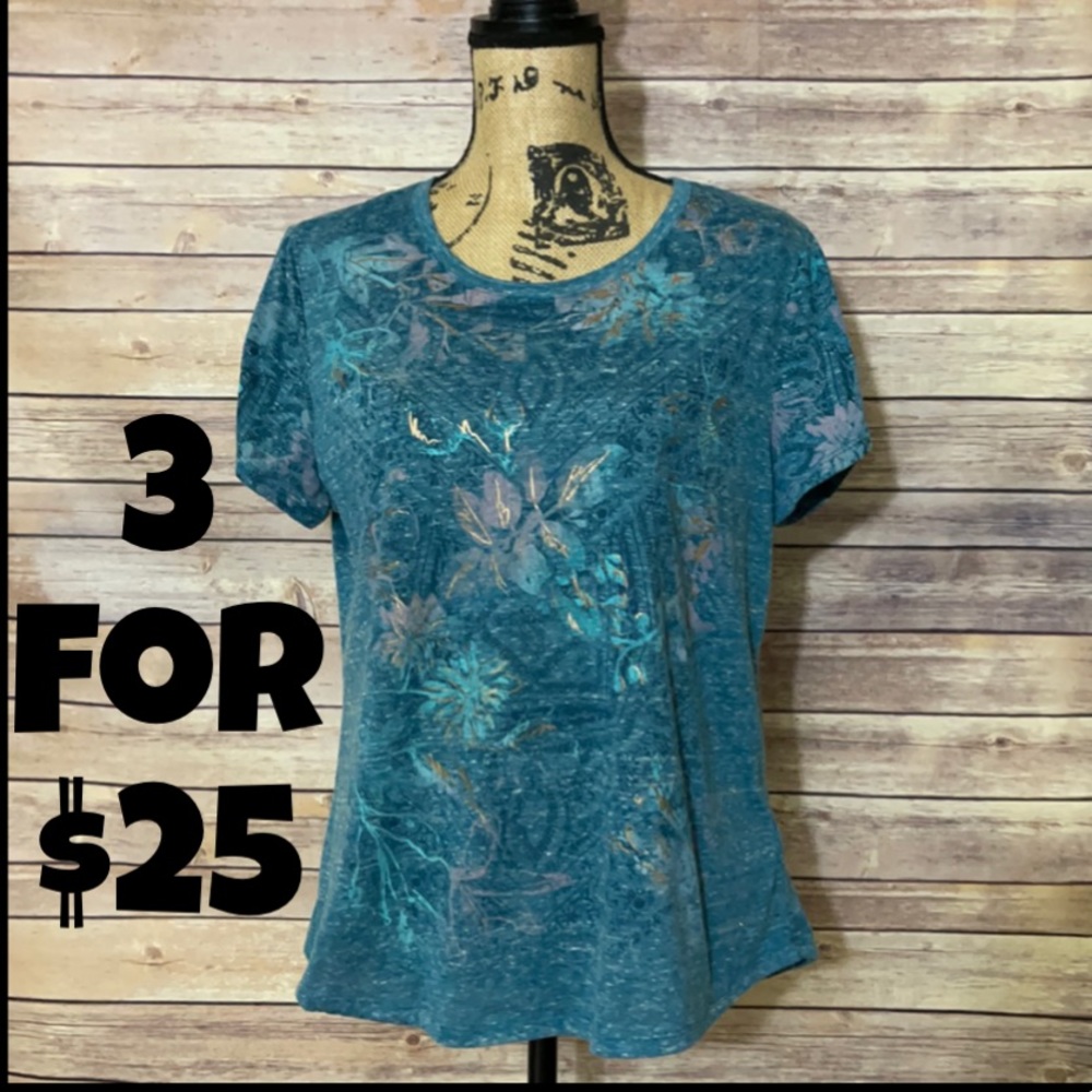 Style & Co. Petite Aqua Short Sleeve Tee PXL